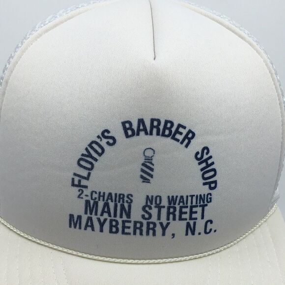 Vintage Floyd’s Barber Shop Mayberry NC white trucker hat SnapBack Andy Griffith - Picture 2 of 16